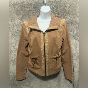 Anthropologie Marrakech Womens XL * Jacket Freewheeling Tan Moto Utility Canvas